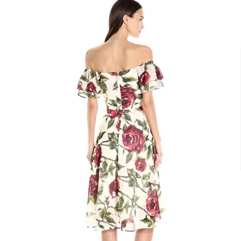 Betsey Johnson Off-Shoulder rose Floral Midi Dress – Size 2 – Gorgeous! - Picture 3 of 12